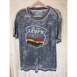 Levis Mens Burnout Graphic T-Shirt Gray Short Sleeve Shield Logo Size L